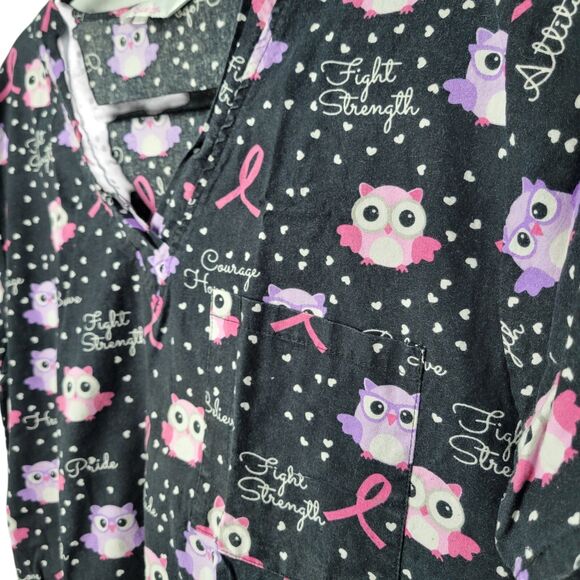 Scrubs Womens Sz L Black Owl Short Sleeve Scrubs Top - Picture 3 of 11